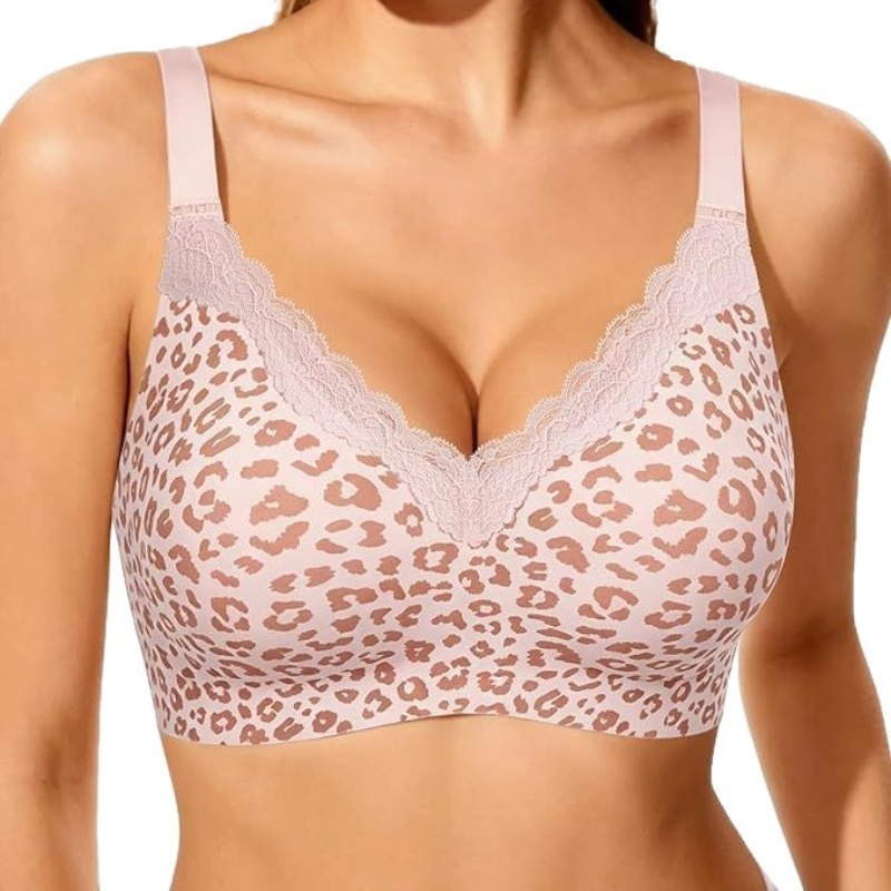 Wirefree Bra Comfort - Розовый бюстгальтер с леопардовым принтом, кружевной,